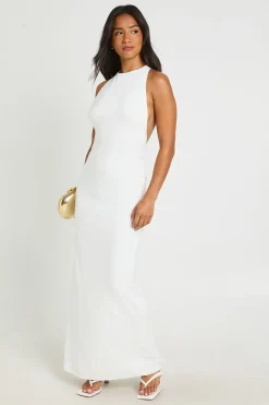 boohoo Robe Maxi Moulante Dos Nu À Col Licou Petite<Femme Robes Moulantes|Tons Neutres