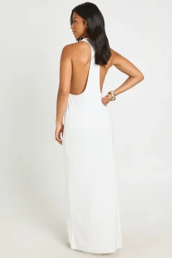 boohoo Robe Maxi Moulante Dos Nu À Col Licou Petite<Femme Robes Moulantes|Tons Neutres