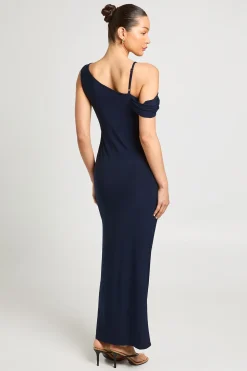 Robe Maxi Moulante À Double Couche Drapée Avec Épaules Dénudées