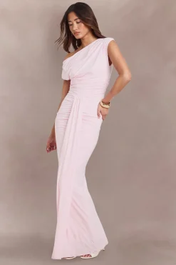 Robe Maxi Moulante À Double Couche Avec Drapé Asymétrique