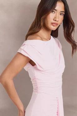 Robe Maxi Moulante À Double Couche Avec Drapé Asymétrique