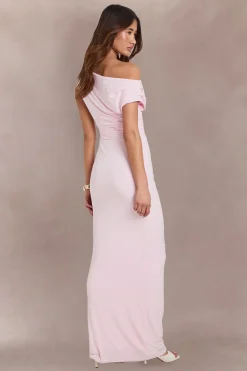 Robe Maxi Moulante À Double Couche Avec Drapé Asymétrique
