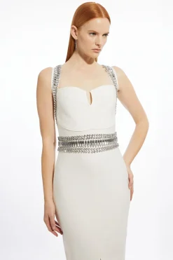Robe Maxi Moulante En Maille Bandage Ornée De Cristaux Petite