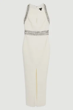 Robe Maxi Moulante En Maille Bandage Ornée De Cristaux