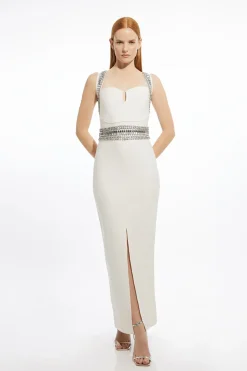 Robe Maxi Moulante En Maille Bandage Ornée De Cristaux