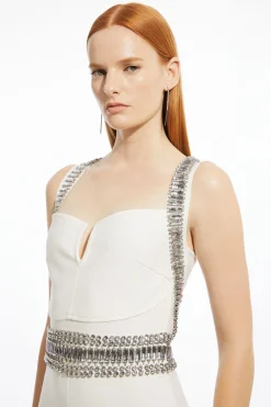 Robe Maxi Moulante En Maille Bandage Ornée De Cristaux