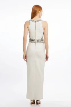 Robe Maxi Moulante En Maille Bandage Ornée De Cristaux