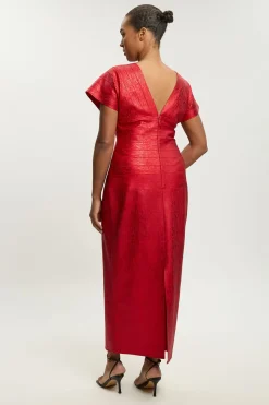 Robe Maxi Moulante Grande Taille En Maille Métallisée À Manches Ange