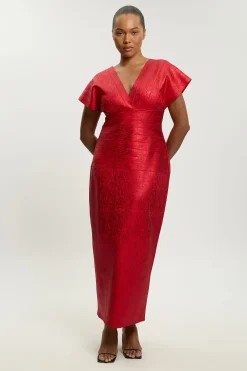 Robe Maxi Moulante Grande Taille En Maille Métallisée À Manches Ange