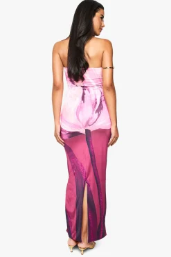 Robe maxi moulante à imprimé floral bandeau.