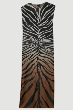 Robe Maxi Moulante à Imprimé Zèbre Jacquard