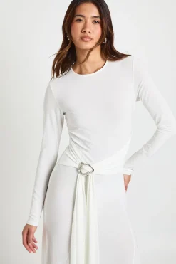 Robe Maxi Moulante À Manches Longues Avec Ceinture À Anneau En O