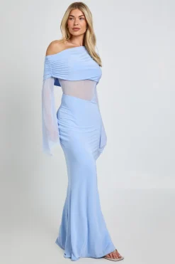 Robe Maxi Moulante À Manche Unique Avec Détail En Mesh Plissé