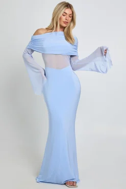 Robe Maxi Moulante À Manche Unique Avec Détail En Mesh Plissé