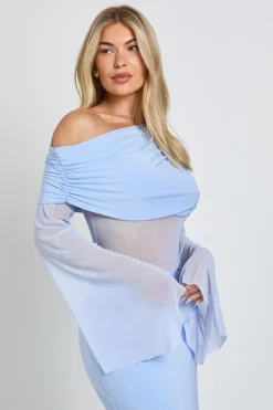 Robe Maxi Moulante À Manche Unique Avec Détail En Mesh Plissé