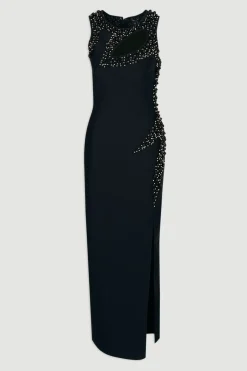Robe Maxi Moulante Sans Manches en Maille Bandage Ornée