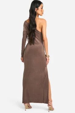 boohoo Robe Maxi Moulante À Une Épaule Avec Fronces<Femme Robes Moulantes|Robes À Manches Longues