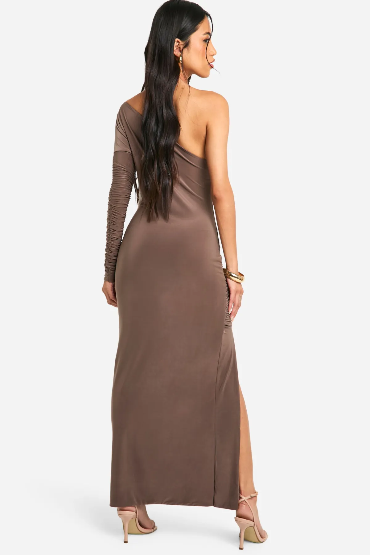 boohoo Robe Maxi Moulante À Une Épaule Avec Fronces<Femme Robes Moulantes|Robes À Manches Longues