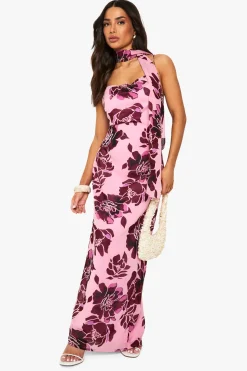 Robe maxi nuisette florale à encolure drapée pour petites