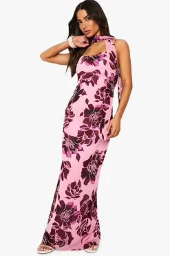 Robe maxi nuisette florale à encolure drapée pour petites