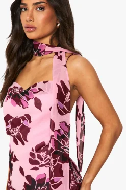 Robe maxi nuisette florale à encolure drapée pour petites