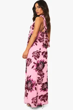 Robe maxi nuisette florale à encolure drapée pour petites