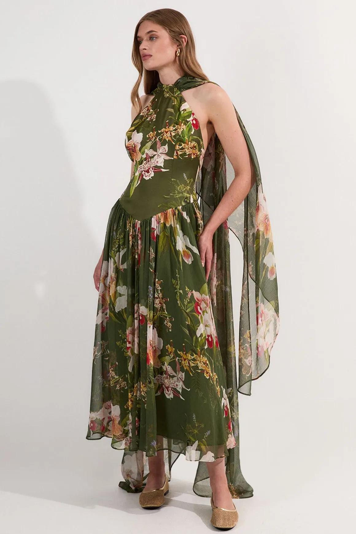 Robe maxi nuisette Tall Garden Floral en mélange de viscose, georgette et satin