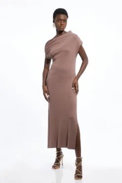 Robe Maxi One-Shoulder Mélange de Cachemire