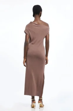 Robe Maxi One-Shoulder Mélange de Cachemire