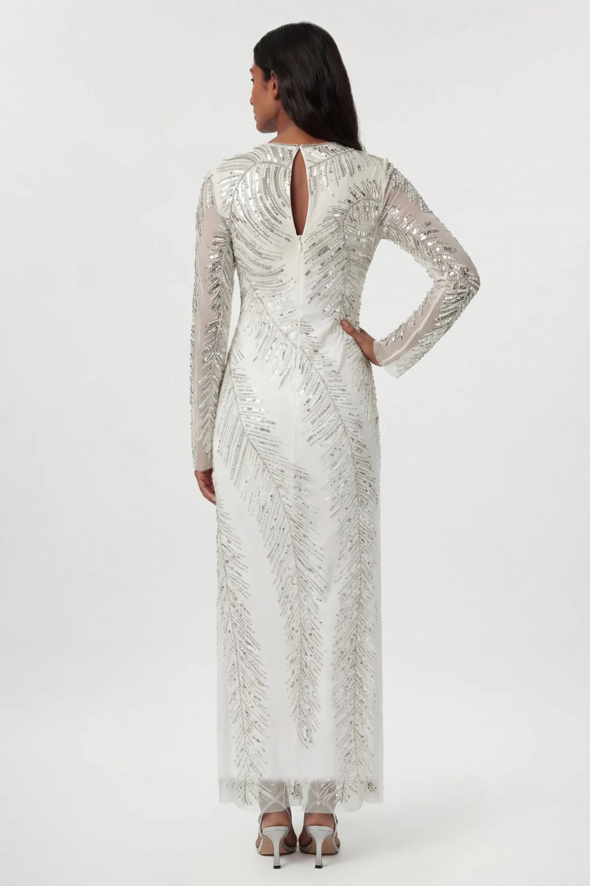 KarenMillen Robe maxi ornée de cristaux en forme de plume<Femme Robes Mi-Longues|Robes À Manches Longues