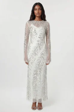 KarenMillen Robe maxi ornée de cristaux en forme de plume<Femme Robes Mi-Longues|Robes À Manches Longues