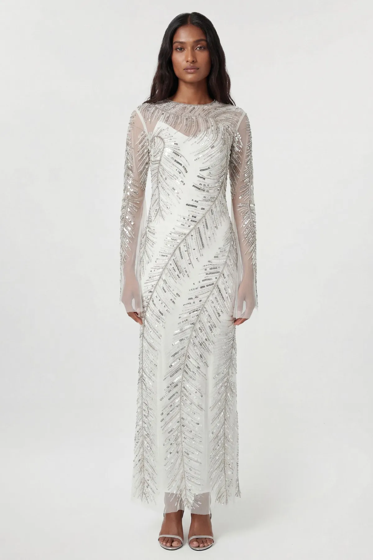 KarenMillen Robe maxi ornée de cristaux en forme de plume<Femme Robes Mi-Longues|Robes À Manches Longues