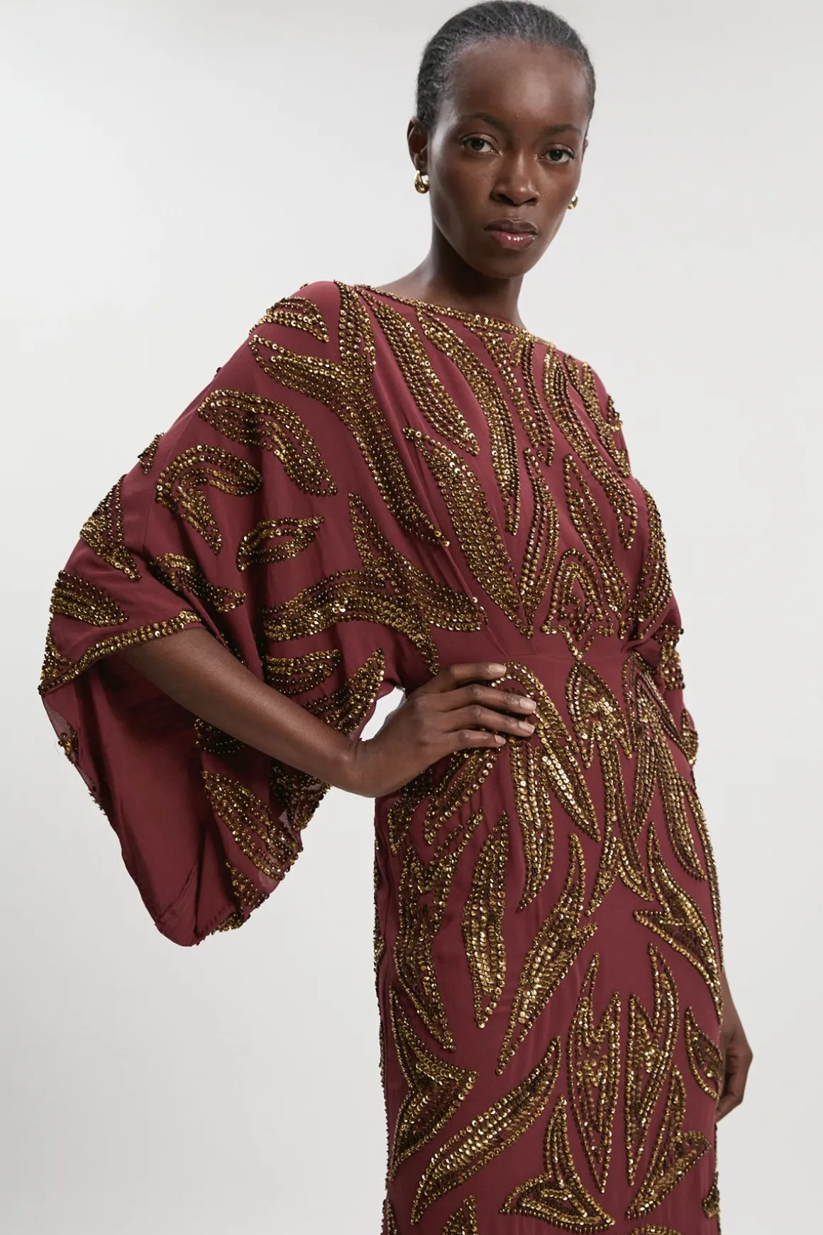 Robe maxi ornée à manches kimono