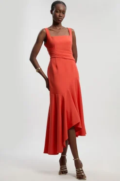 KarenMillen Robe Maxi À Ourlet Asymétrique Avec Bretelles En Tissu Stretch Compact<Femme Robes Demoiselles D'Honneur|Robes