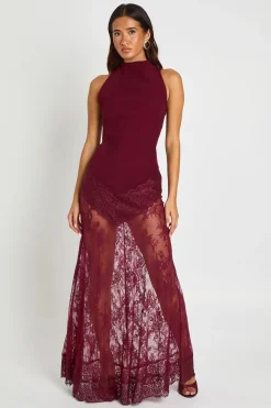 boohoo Robe maxi à ourlet en dentelle<Femme Satin Et Dentelle|Robes