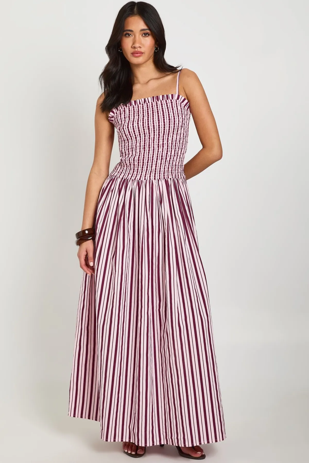 boohoo Robe Maxi Patineuse En Coton À Rayures Avec Fronces<Femme Robes Patineuses|Robes