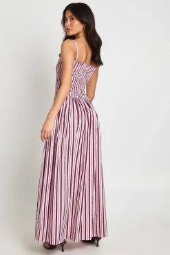 boohoo Robe Maxi Patineuse En Coton À Rayures Avec Fronces<Femme Robes Patineuses|Robes