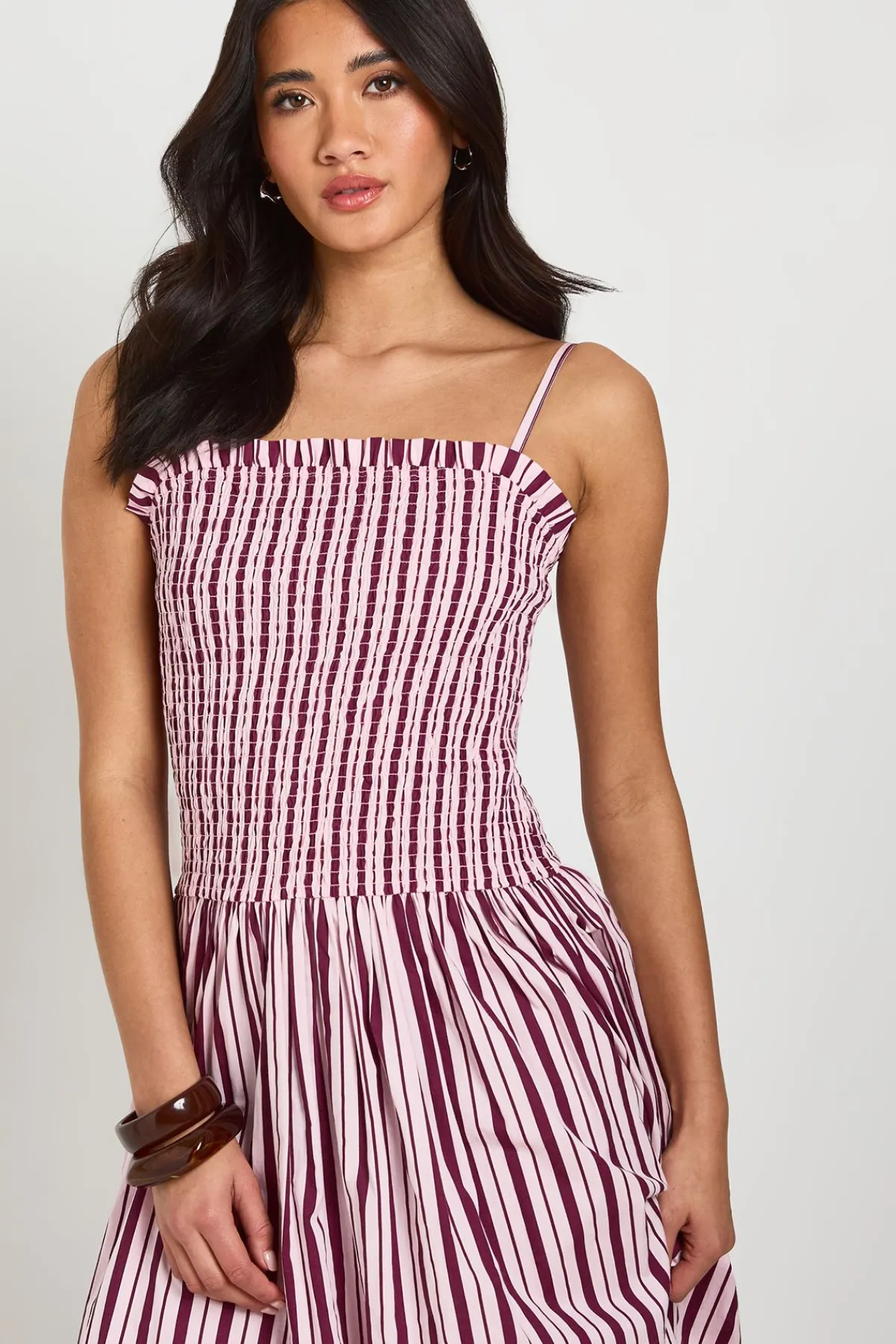boohoo Robe Maxi Patineuse En Coton À Rayures Avec Fronces<Femme Robes Patineuses|Robes