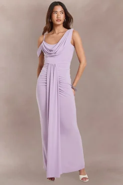 Robe Maxi À Épaules Dénudées Avec Drapé Frontal En Tissu Slinky Double Couche