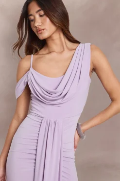 Robe Maxi À Épaules Dénudées Avec Drapé Frontal En Tissu Slinky Double Couche