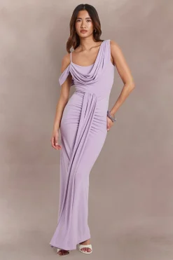 Robe Maxi À Épaules Dénudées Avec Drapé Frontal En Tissu Slinky Double Couche