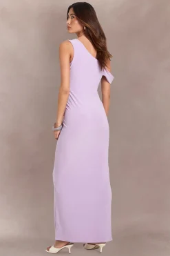Robe Maxi À Épaules Dénudées Avec Drapé Frontal En Tissu Slinky Double Couche