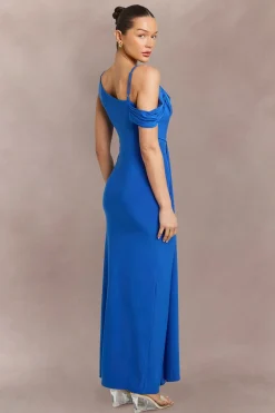 Robe Maxi Épaules Dénudées À Double Couche En Tissu Slinky Avec Drapé Frontal