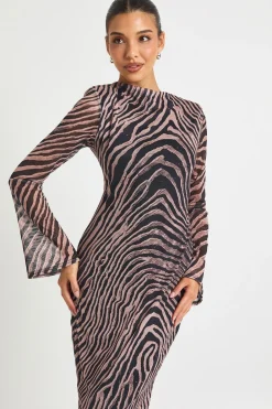 Robe maxi à épaulettes en maille imprimé zébré