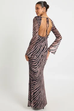 Robe maxi à épaulettes en maille imprimé zébré