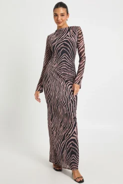 Robe maxi à épaulettes en maille imprimé zébré