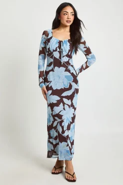 Robe Maxi Paysanne en Maille à Imprimé Floral