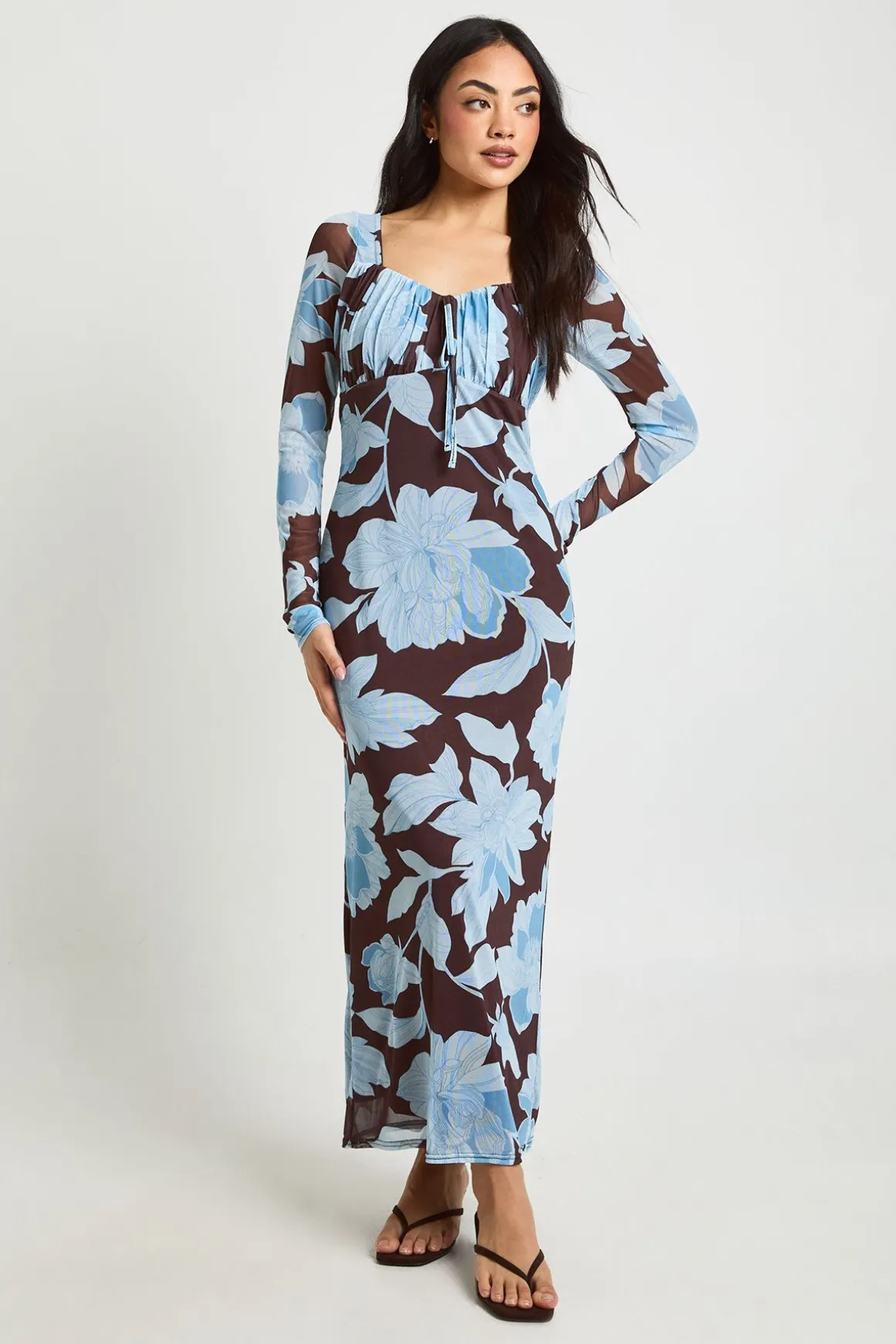 Robe Maxi Paysanne en Maille à Imprimé Floral