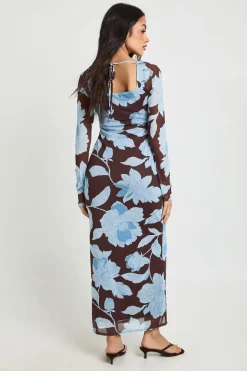 Robe Maxi Paysanne en Maille à Imprimé Floral