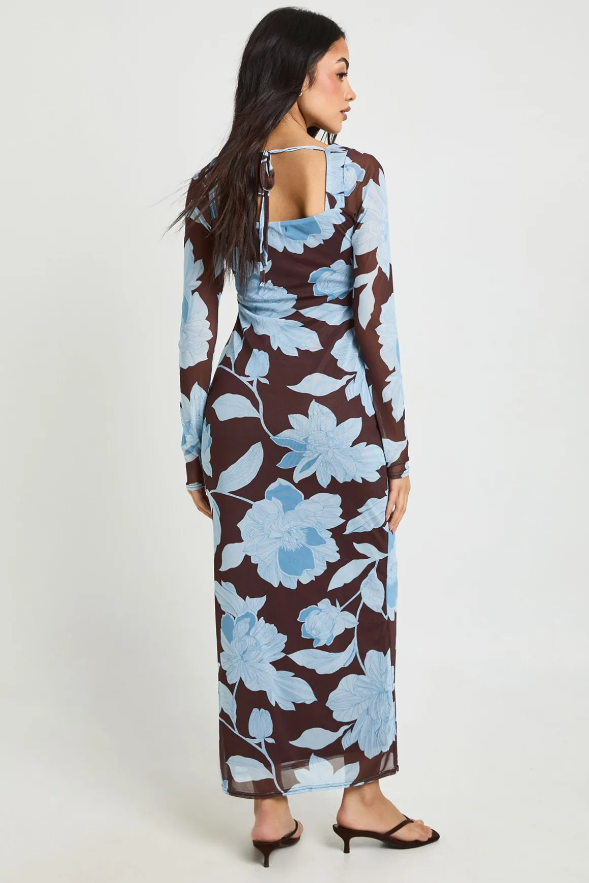 Robe Maxi Paysanne en Maille à Imprimé Floral
